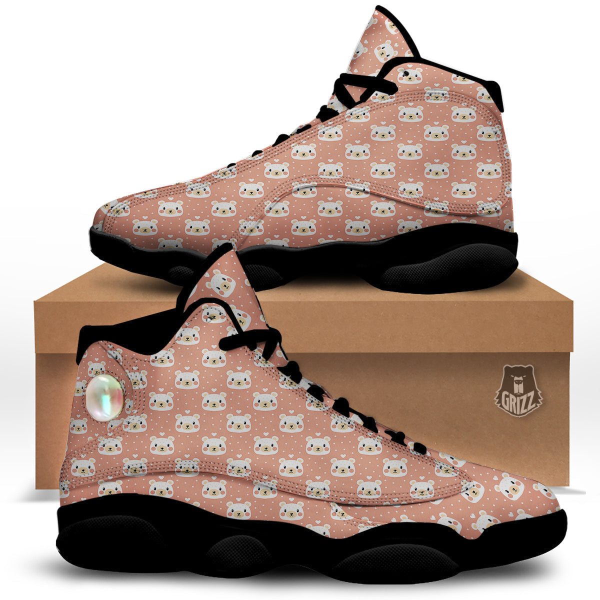 Baby Bear Cute Polka Dot Print Pattern Black Basketball Shoes-grizzshop