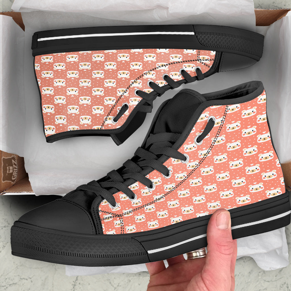 Baby Bear Cute Polka Dot Print Pattern Black High Top Shoes-grizzshop