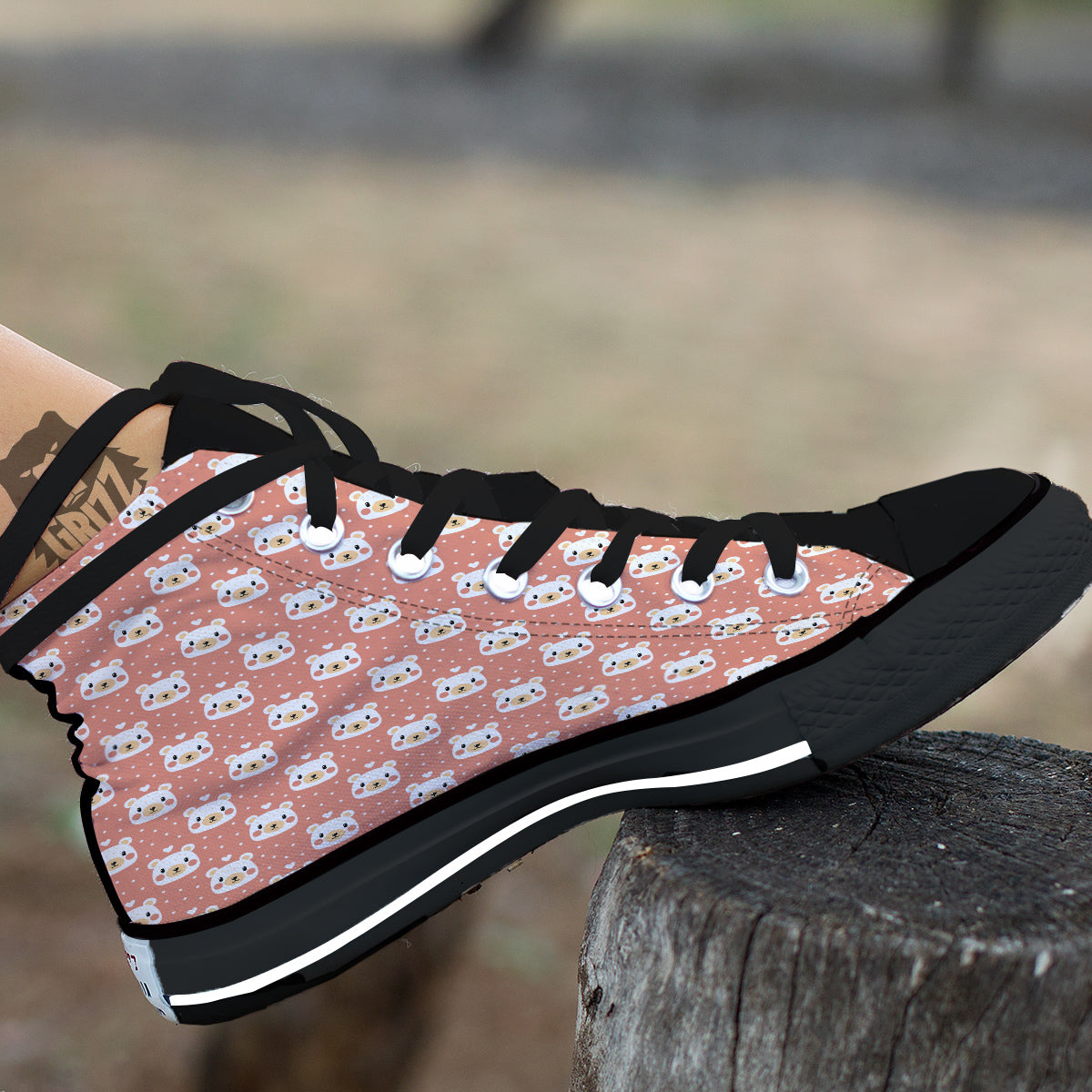 Baby Bear Cute Polka Dot Print Pattern Black High Top Shoes-grizzshop