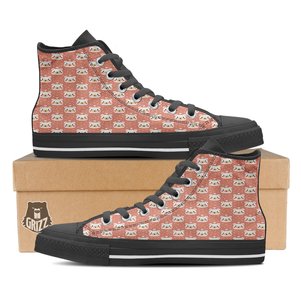 Baby Bear Cute Polka Dot Print Pattern Black High Top Shoes-grizzshop