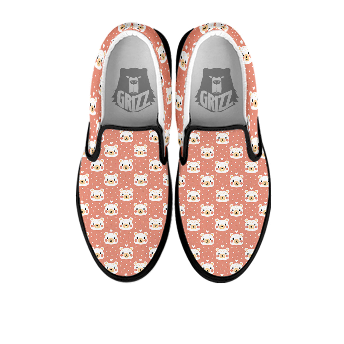 Baby Bear Cute Polka Dot Print Pattern Black Slip On Shoes-grizzshop