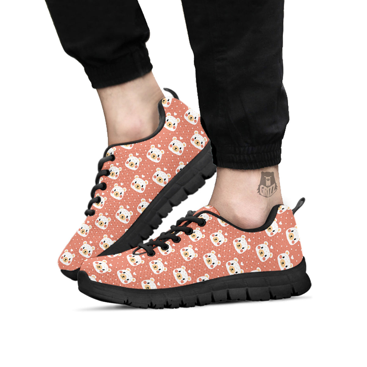Baby Bear Cute Polka Dot Print Pattern Black Sneaker-grizzshop
