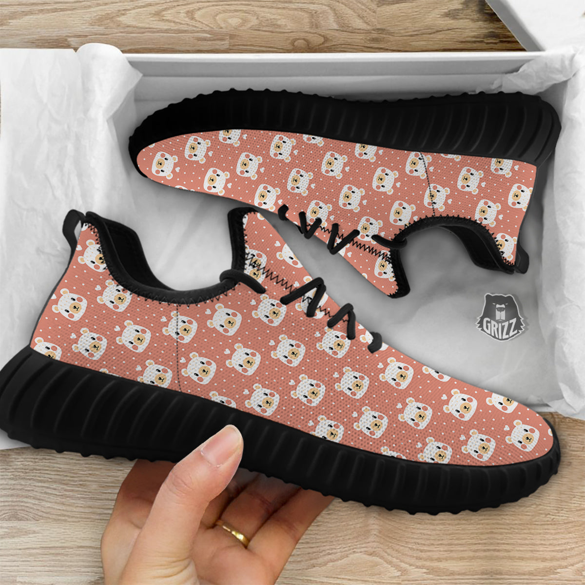 Baby Bear Cute Polka Dot Print Pattern Black Walking Shoes-grizzshop