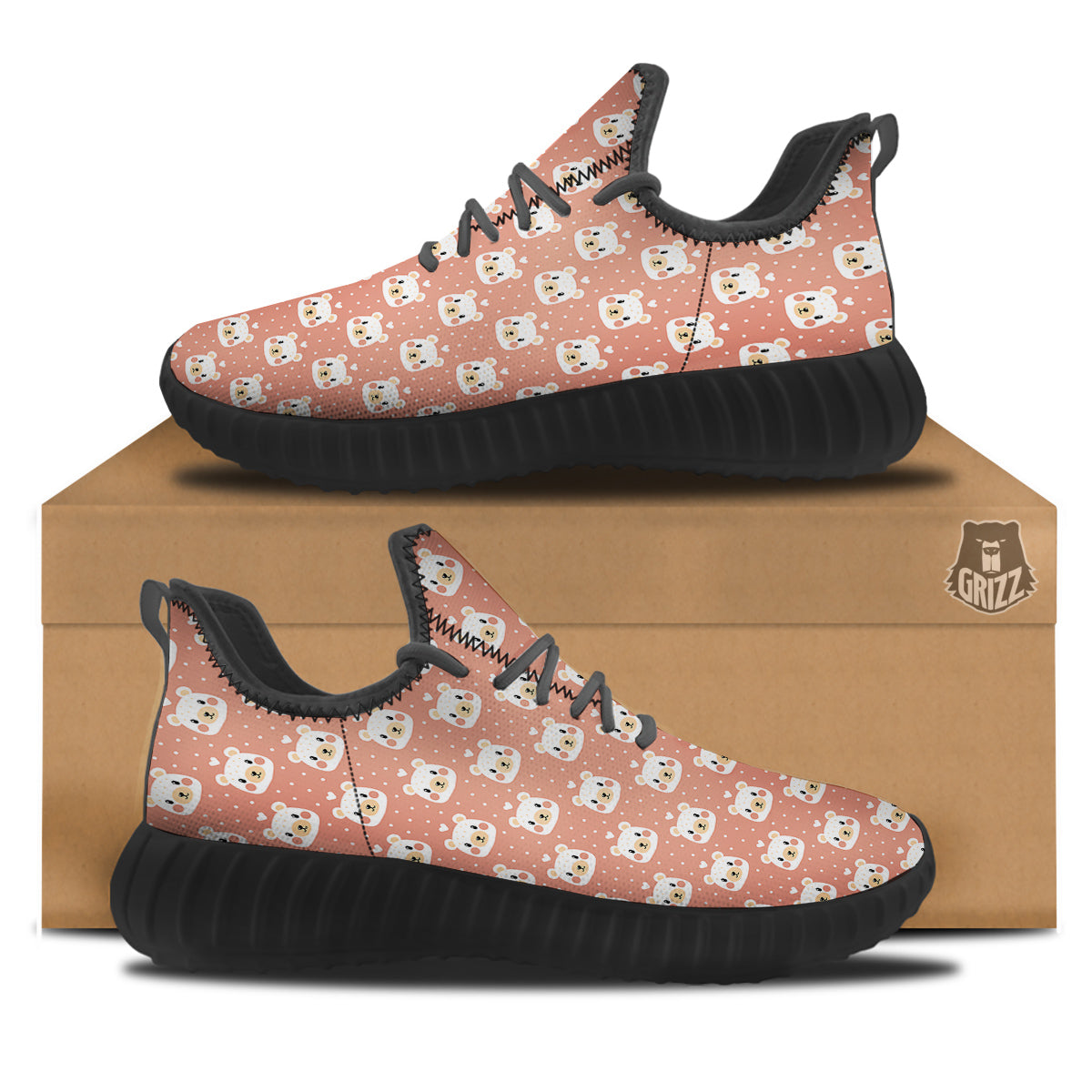 Baby Bear Cute Polka Dot Print Pattern Black Walking Shoes-grizzshop