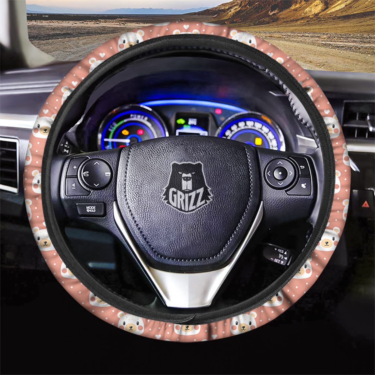 Baby Bear Cute Polka Dot Print Pattern Car Steering Wheel Cover-grizzshop