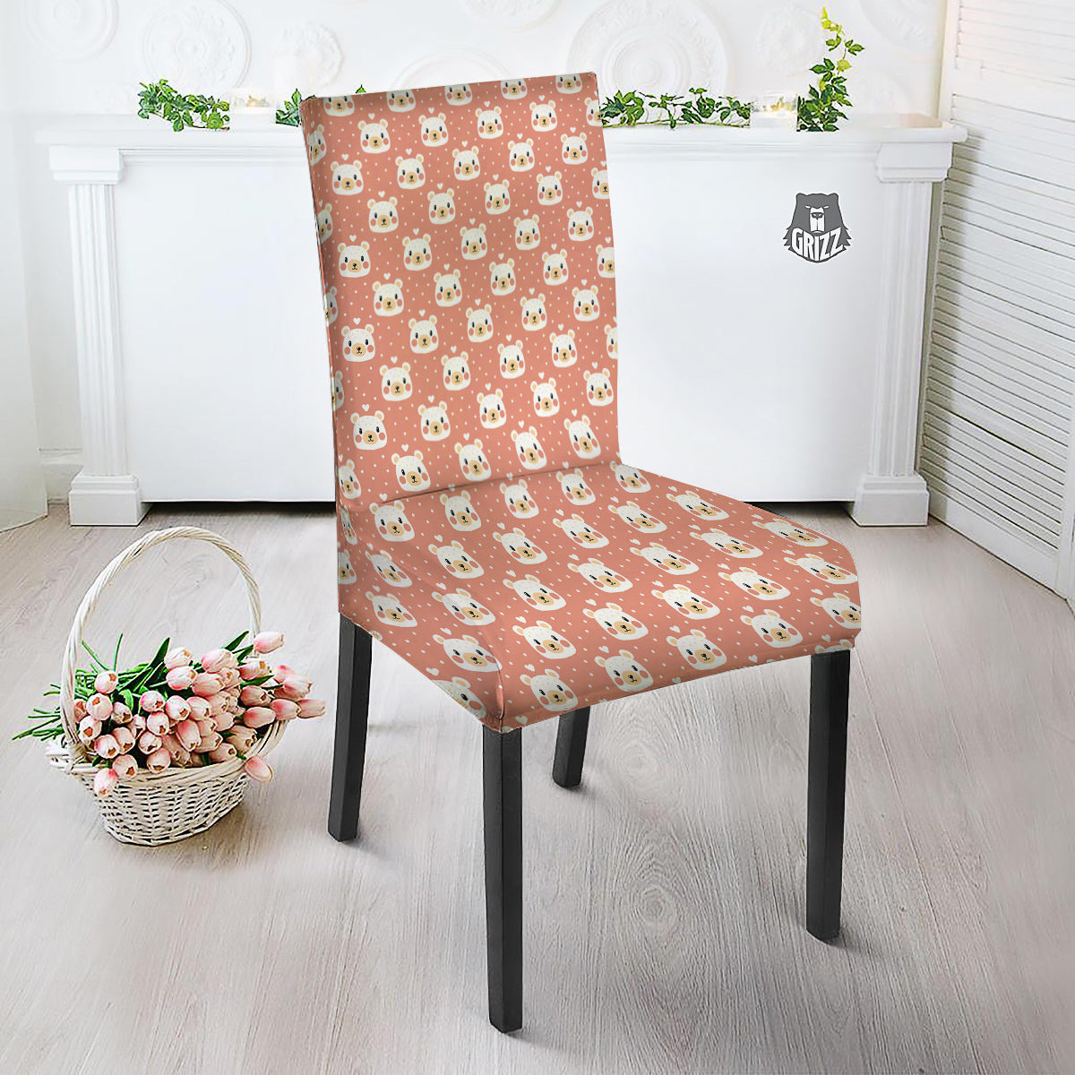 Baby Bear Cute Polka Dot Print Pattern Dining Chair Slipcover-grizzshop