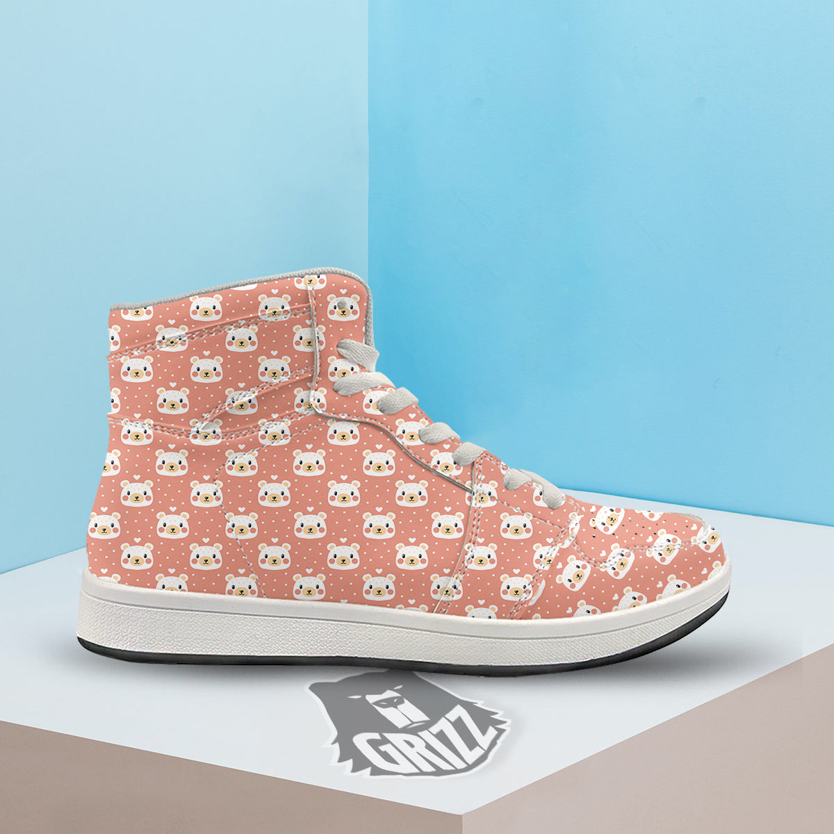 Baby Bear Cute Polka Dot Print Pattern High Top Sneakers-grizzshop