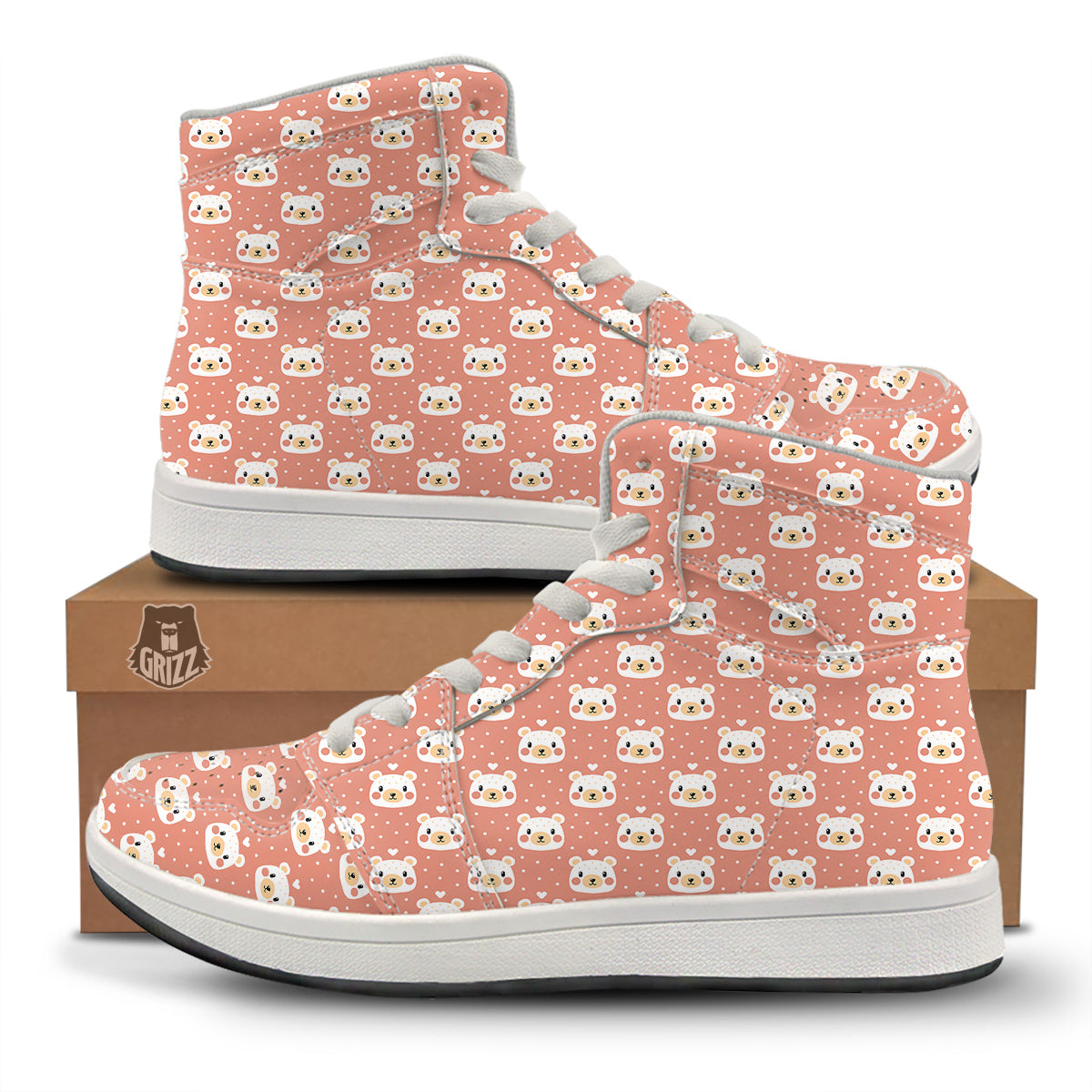 Baby Bear Cute Polka Dot Print Pattern High Top Sneakers-grizzshop