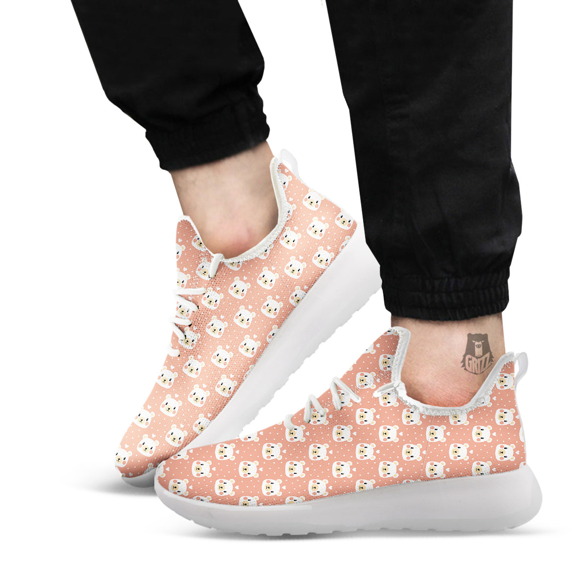 Baby Bear Cute Polka Dot Print Pattern White Athletic Shoes-grizzshop
