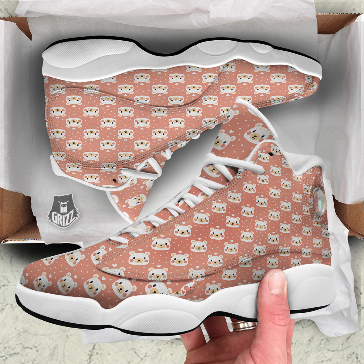Baby Bear Cute Polka Dot Print Pattern White Basketball Shoes-grizzshop