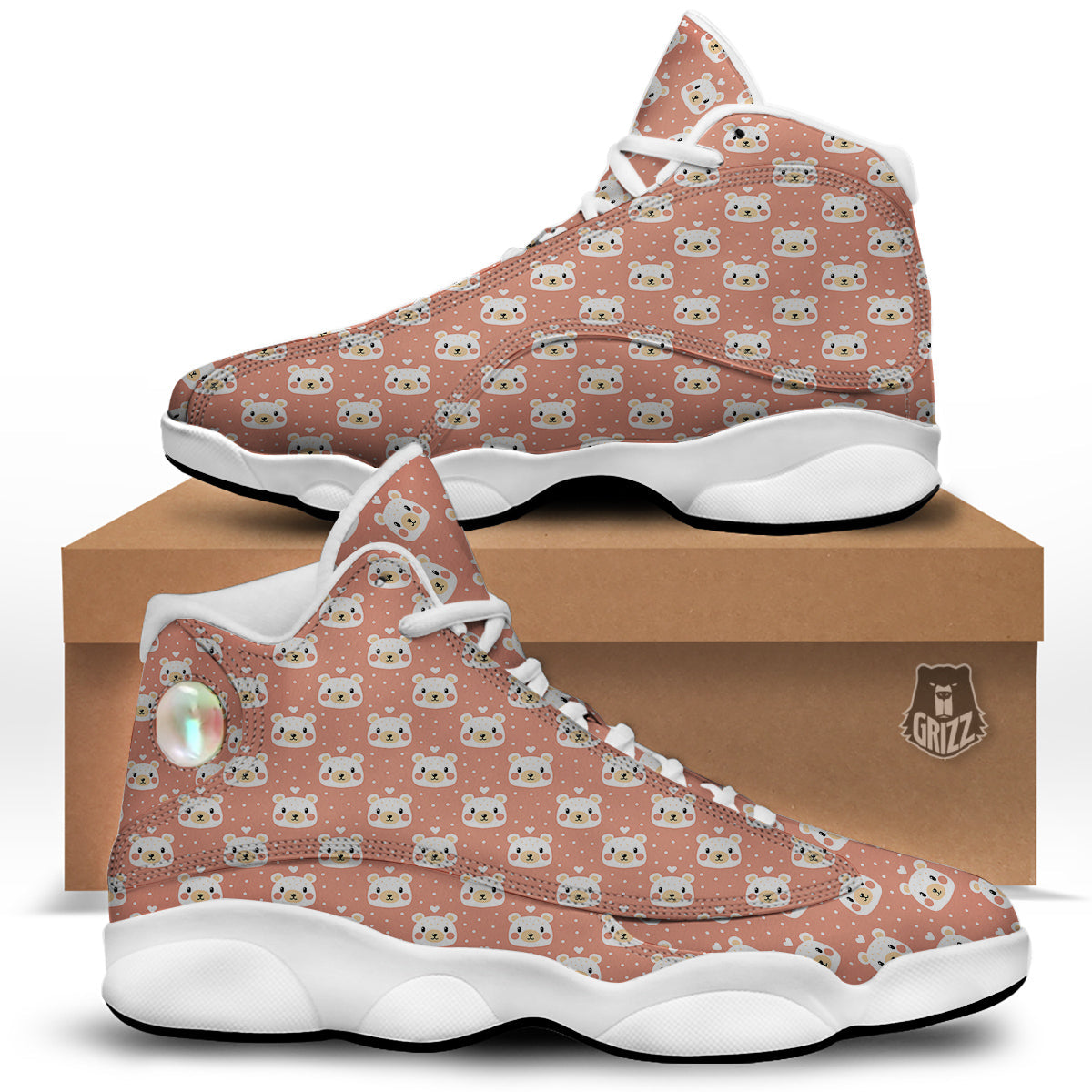 Baby Bear Cute Polka Dot Print Pattern White Basketball Shoes-grizzshop