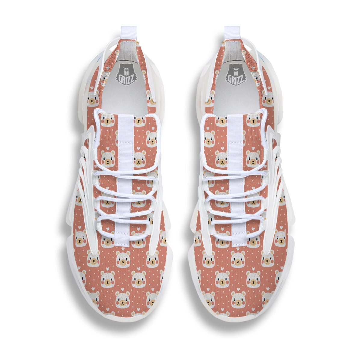 Baby Bear Cute Polka Dot Print Pattern White Gym Shoes-grizzshop