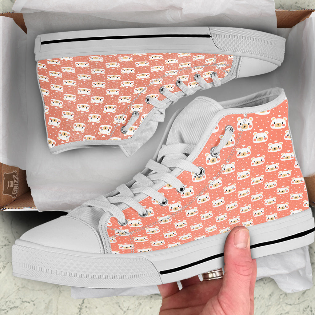 Baby Bear Cute Polka Dot Print Pattern White High Top Shoes-grizzshop