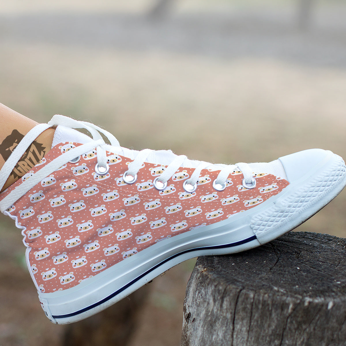 Baby Bear Cute Polka Dot Print Pattern White High Top Shoes-grizzshop
