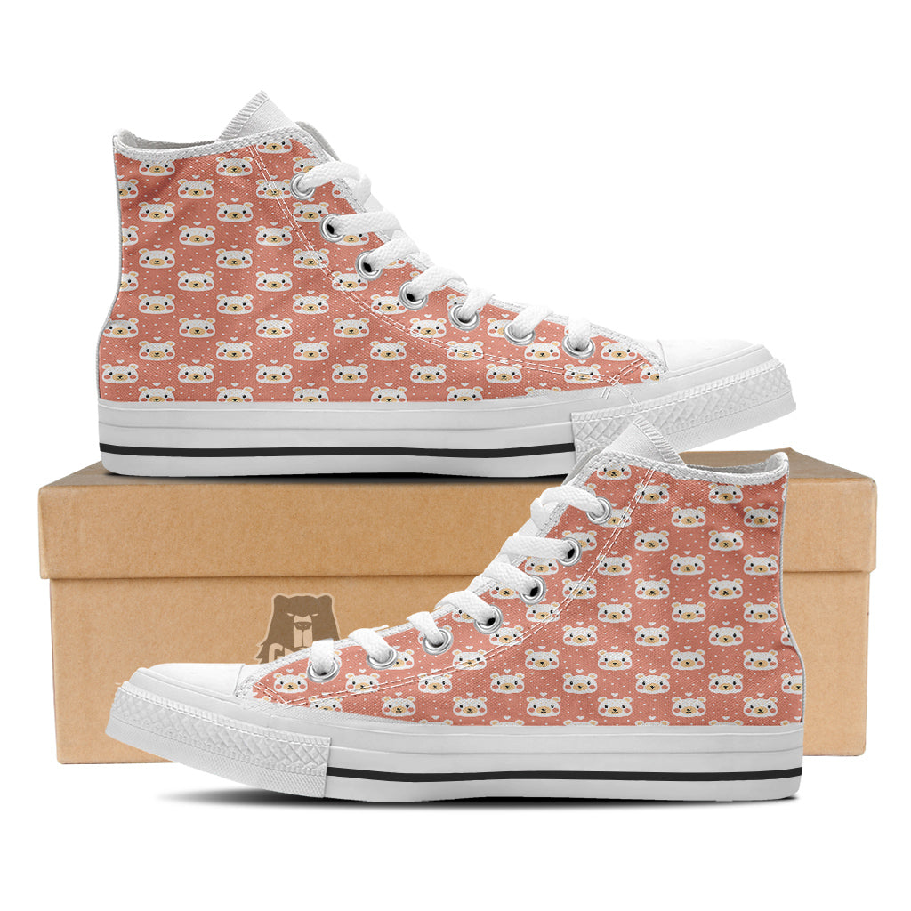 Baby Bear Cute Polka Dot Print Pattern White High Top Shoes-grizzshop