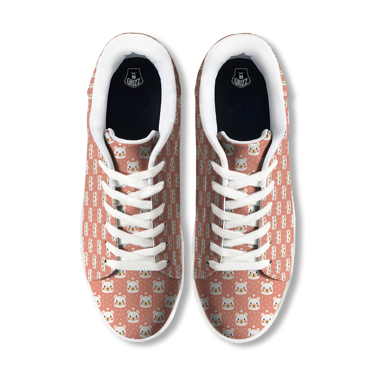 Baby Bear Cute Polka Dot Print Pattern White Low Top Sneakers-grizzshop