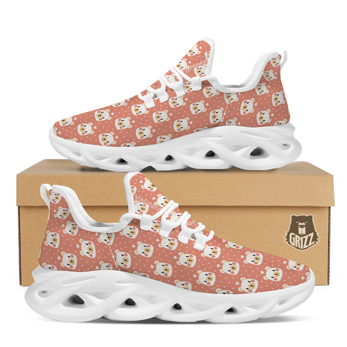 Baby Bear Cute Polka Dot Print Pattern White Running Shoes-grizzshop