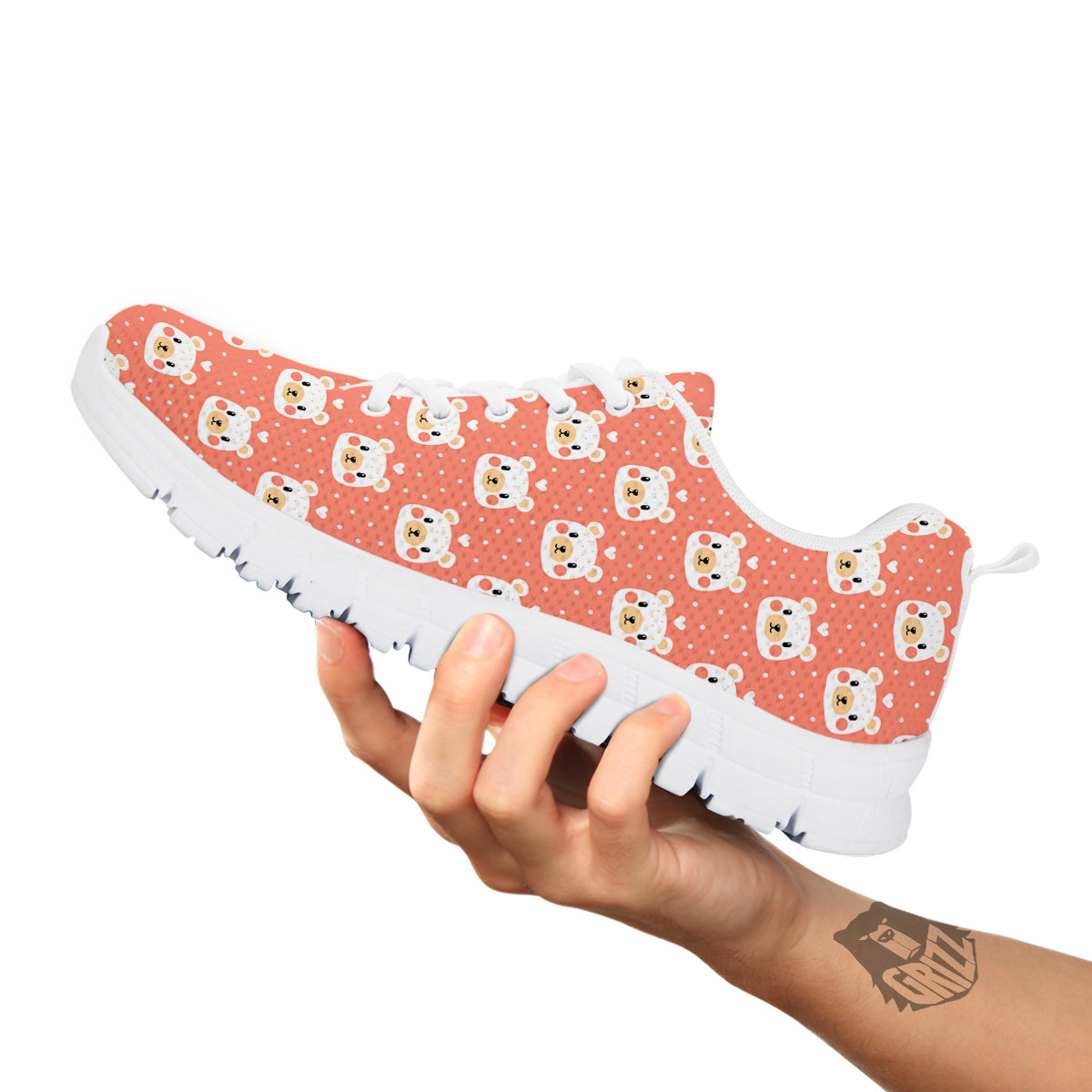 Baby Bear Cute Polka Dot Print Pattern White Sneaker-grizzshop