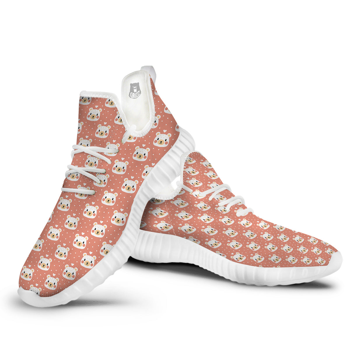 Baby Bear Cute Polka Dot Print Pattern White Walking Shoes-grizzshop