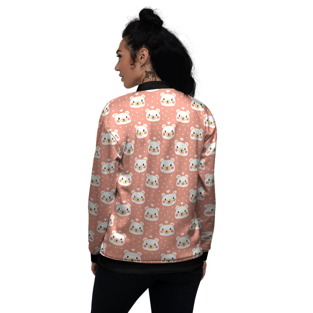 Baby Bear Cute Polka Dot Print Pattern Women's Bomber Jacket-grizzshop