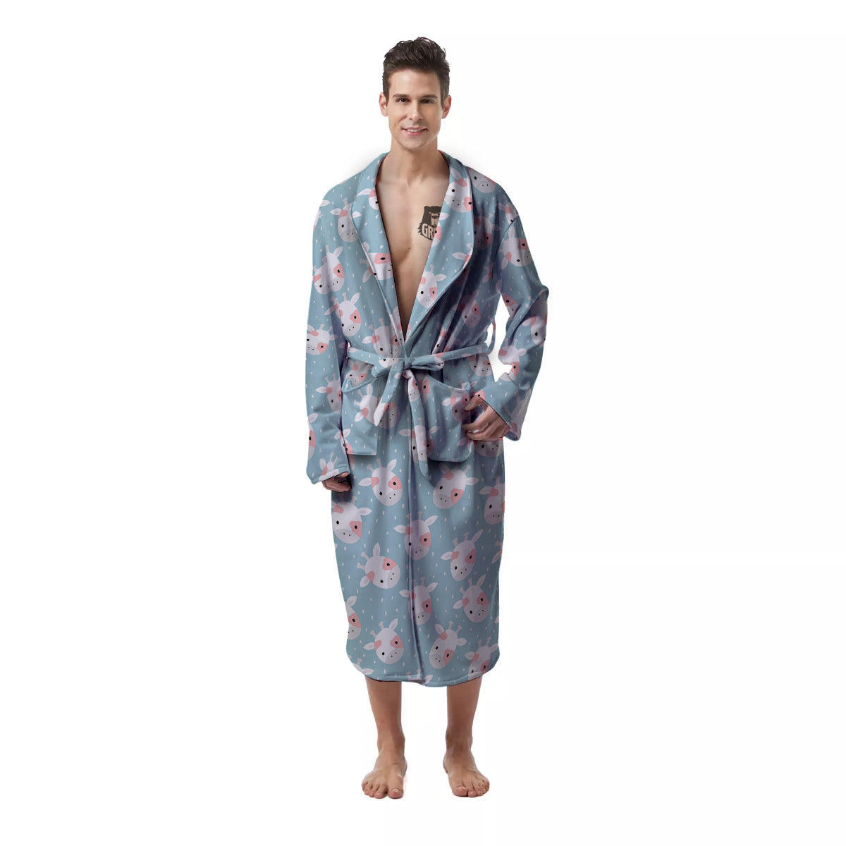 Baby Cow Cartoon Cute Print Pattern Men's Robe-grizzshop