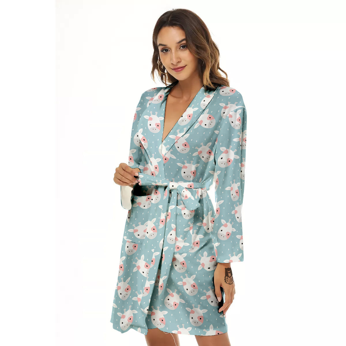 Baby Cow Cartoon Cute Print Pattern Women's Robe-grizzshop
