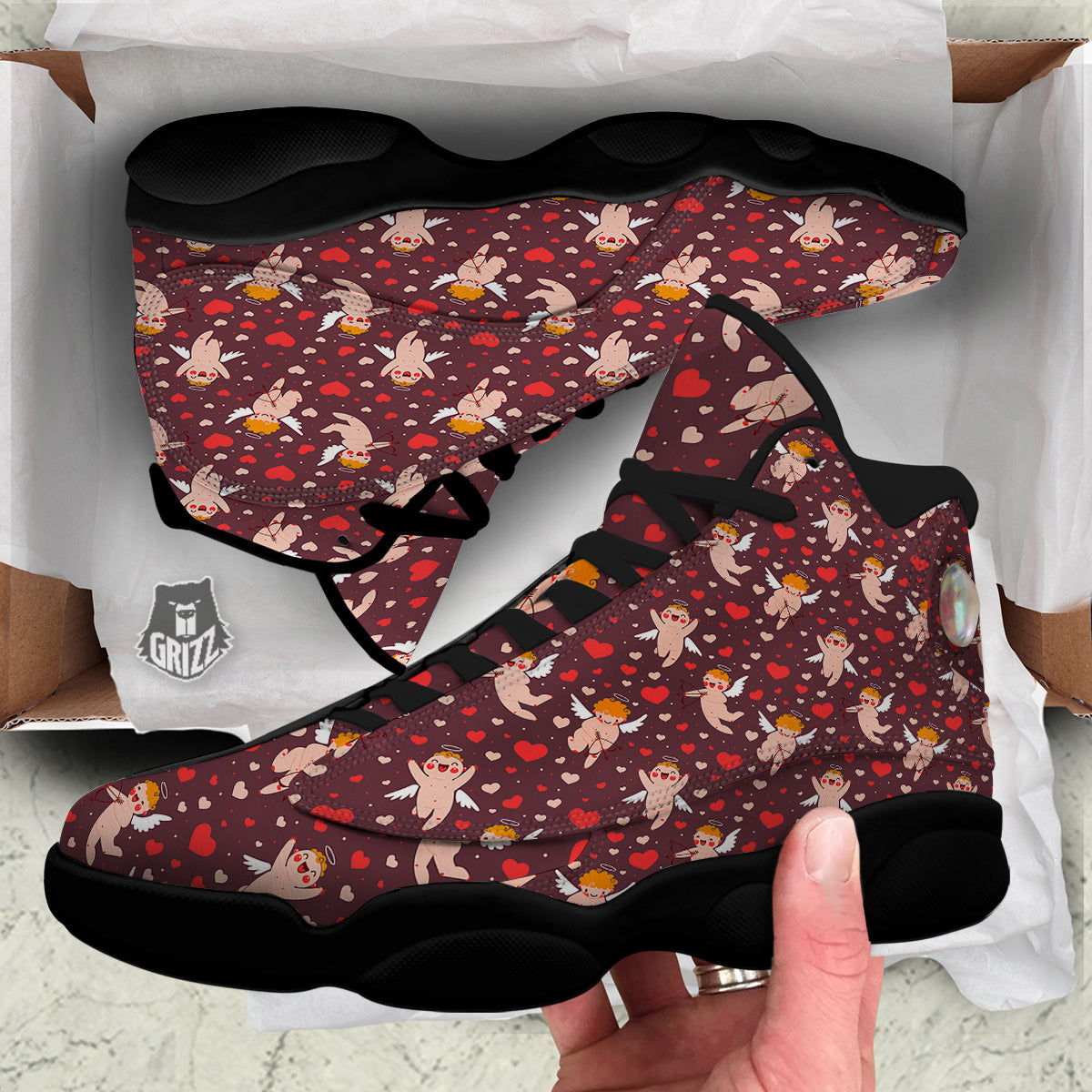 Baby Cupid Print Pattern Black Basketball Shoes-grizzshop