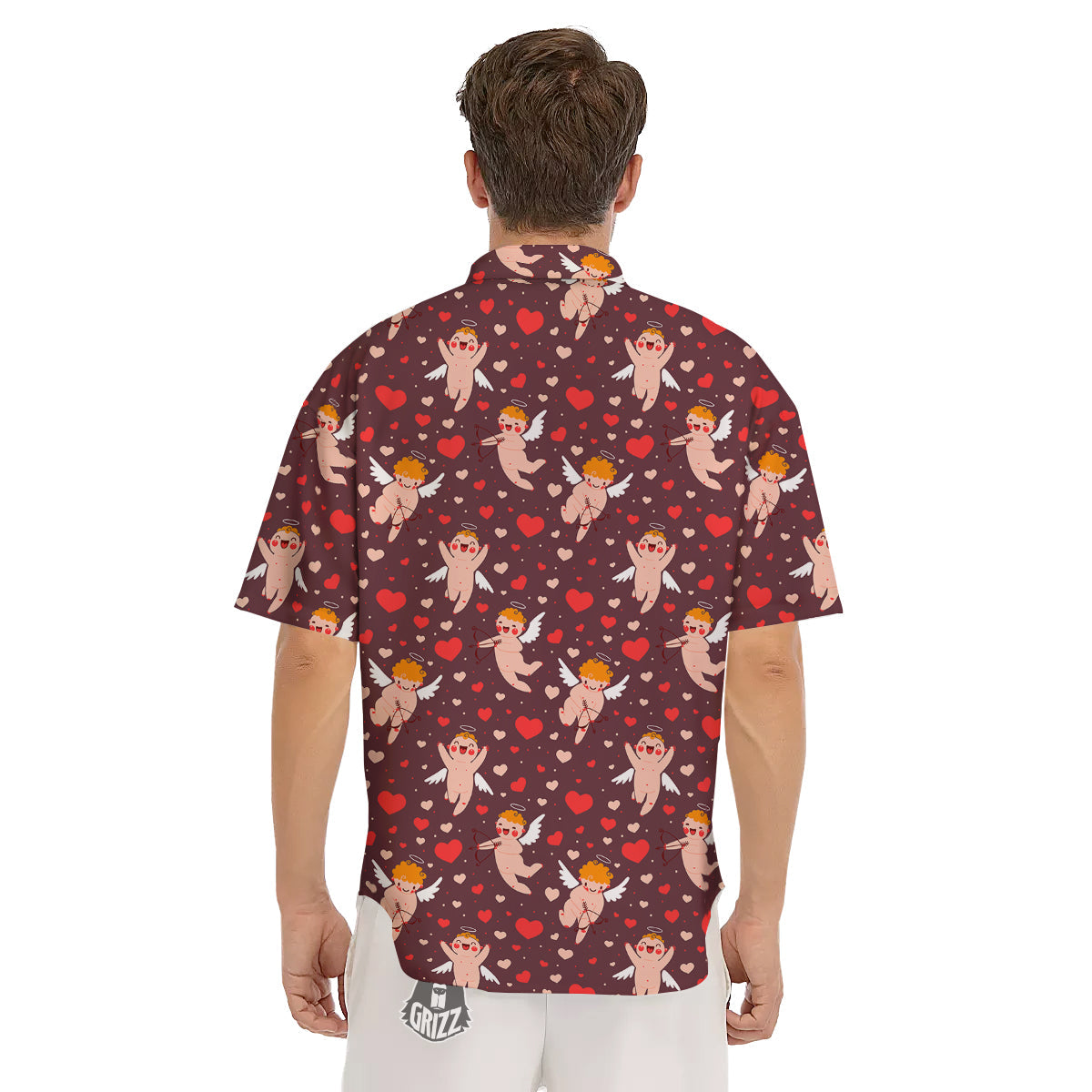 Baby Cupid Print Pattern Men's Short Sleeve Shirts-grizzshop