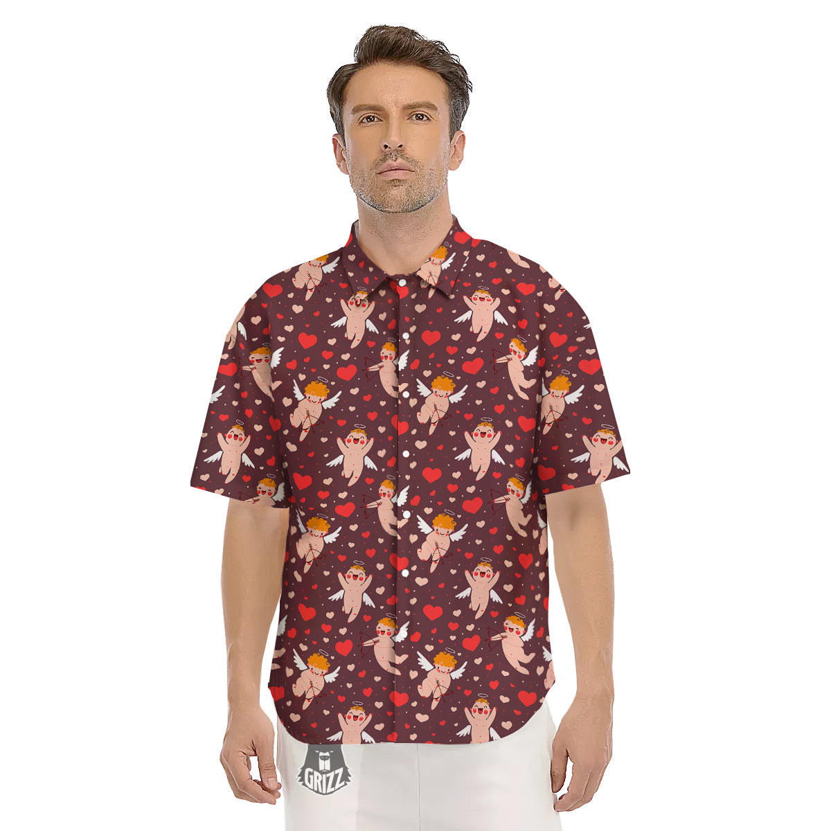 Baby Cupid Print Pattern Men's Short Sleeve Shirts-grizzshop