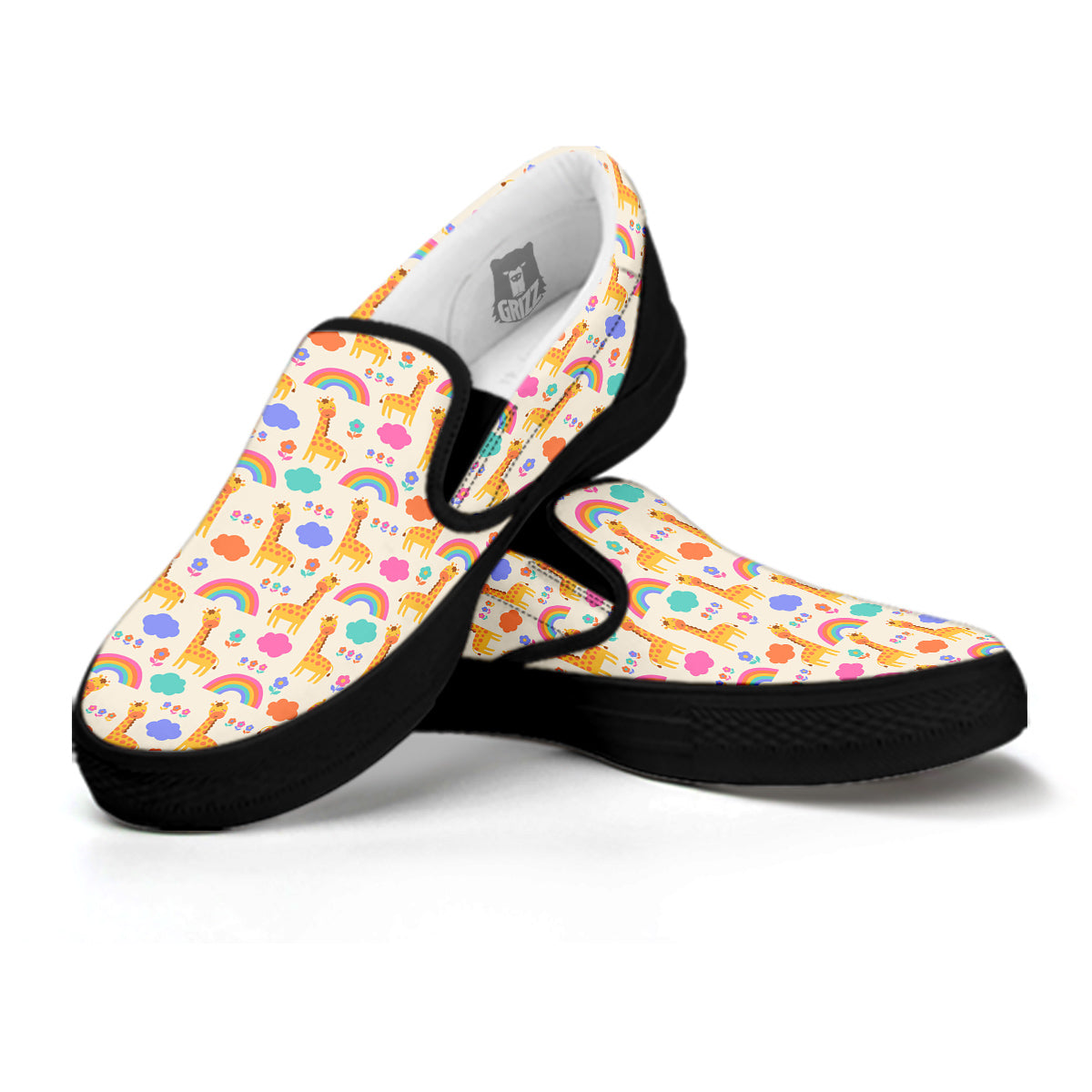 Baby Giraffe Cute Print Pattern Black Slip On Shoes-grizzshop