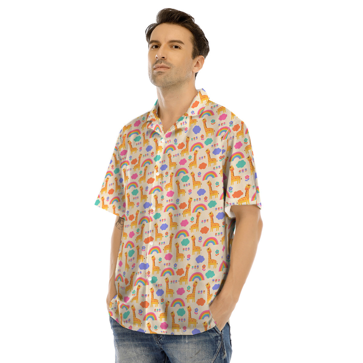 Baby Giraffe Cute Print Pattern Men's Hawaiian Shirt-grizzshop
