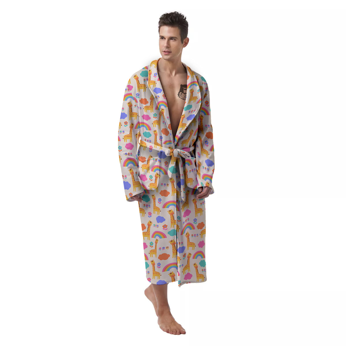 Baby Giraffe Cute Print Pattern Men's Robe-grizzshop
