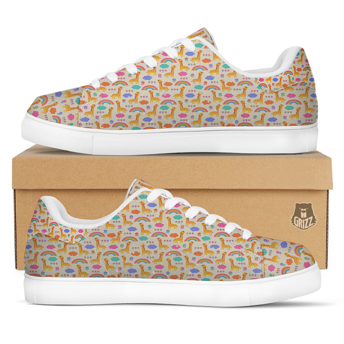 Baby Giraffe Cute Print Pattern White Low Top Sneakers-grizzshop
