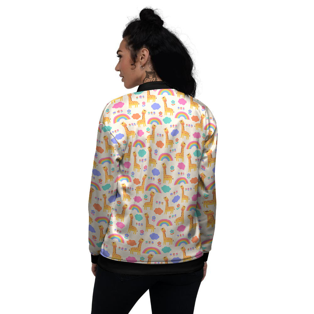 Baby Giraffe Cute Print Pattern Women's Bomber Jacket-grizzshop