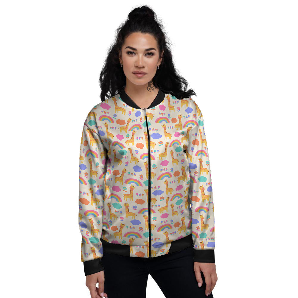 Baby Giraffe Cute Print Pattern Women's Bomber Jacket-grizzshop