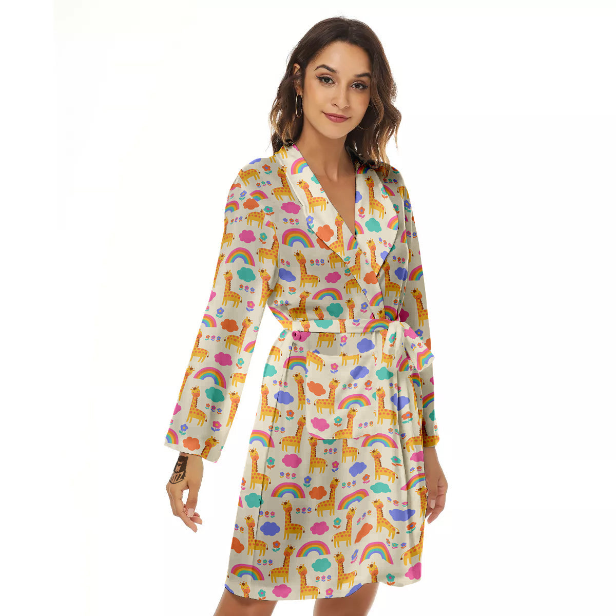 Baby Giraffe Cute Print Pattern Women's Robe-grizzshop