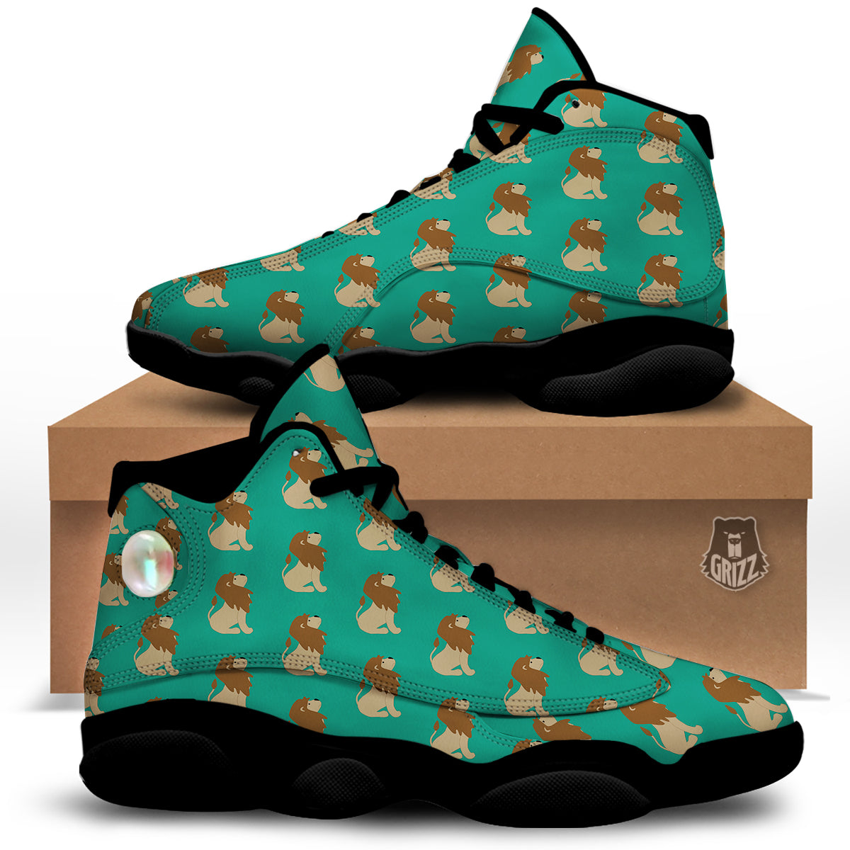 Baby Lion Print Pattern Black Basketball Shoes-grizzshop