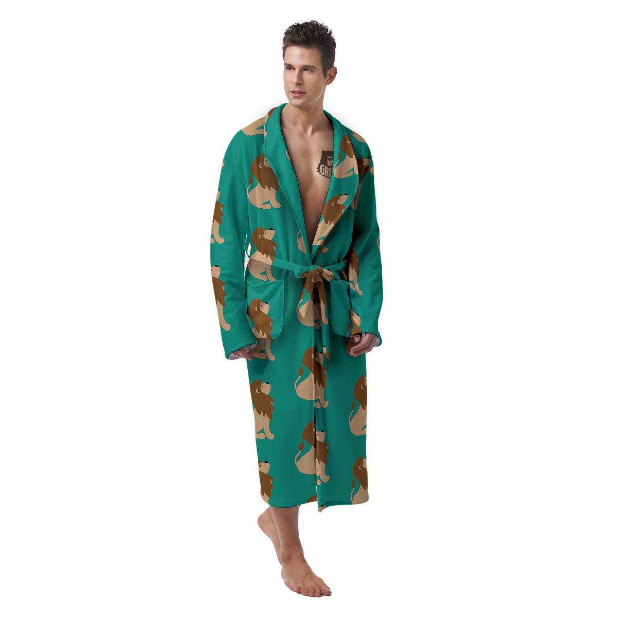Baby Lion Print Pattern Men's Robe-grizzshop