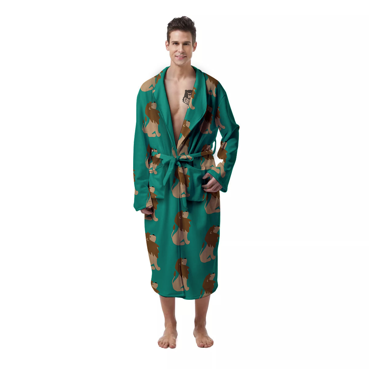 Baby Lion Print Pattern Men's Robe-grizzshop