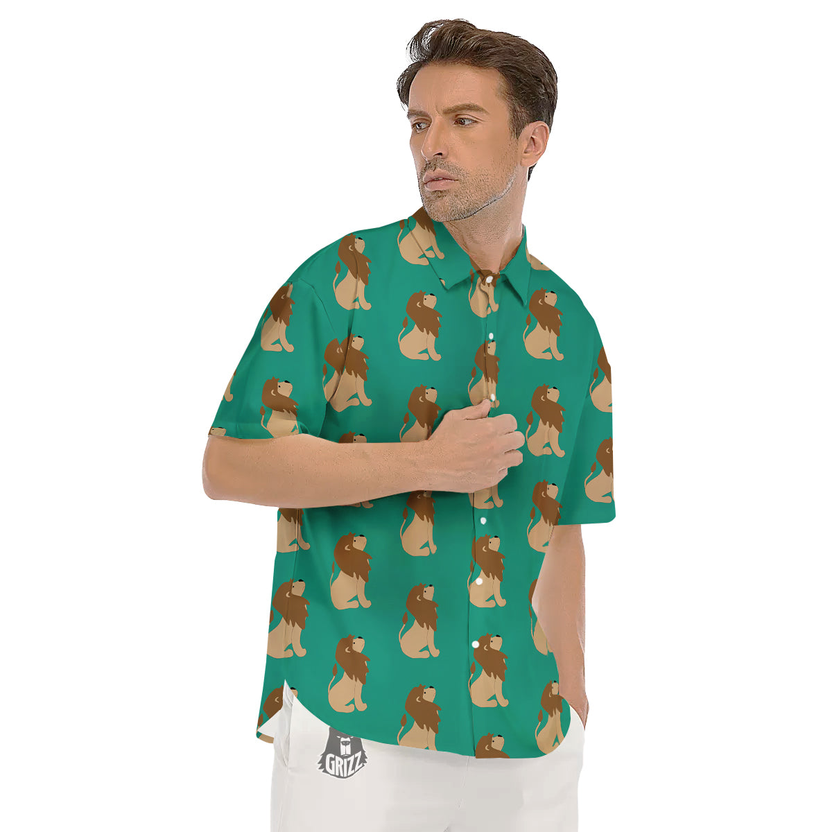 Baby Lion Print Pattern Men's Short Sleeve Shirts-grizzshop