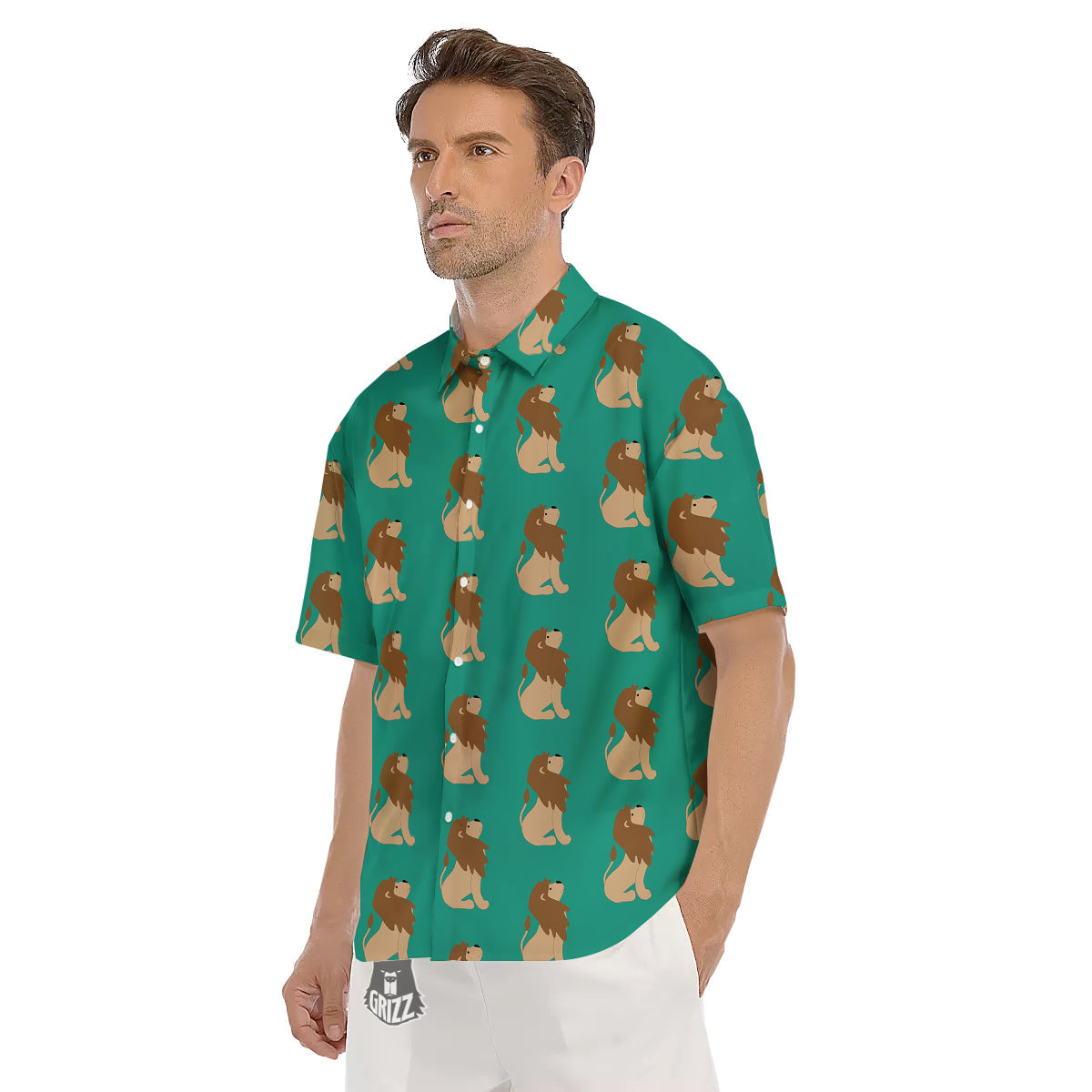 Baby Lion Print Pattern Men's Short Sleeve Shirts-grizzshop