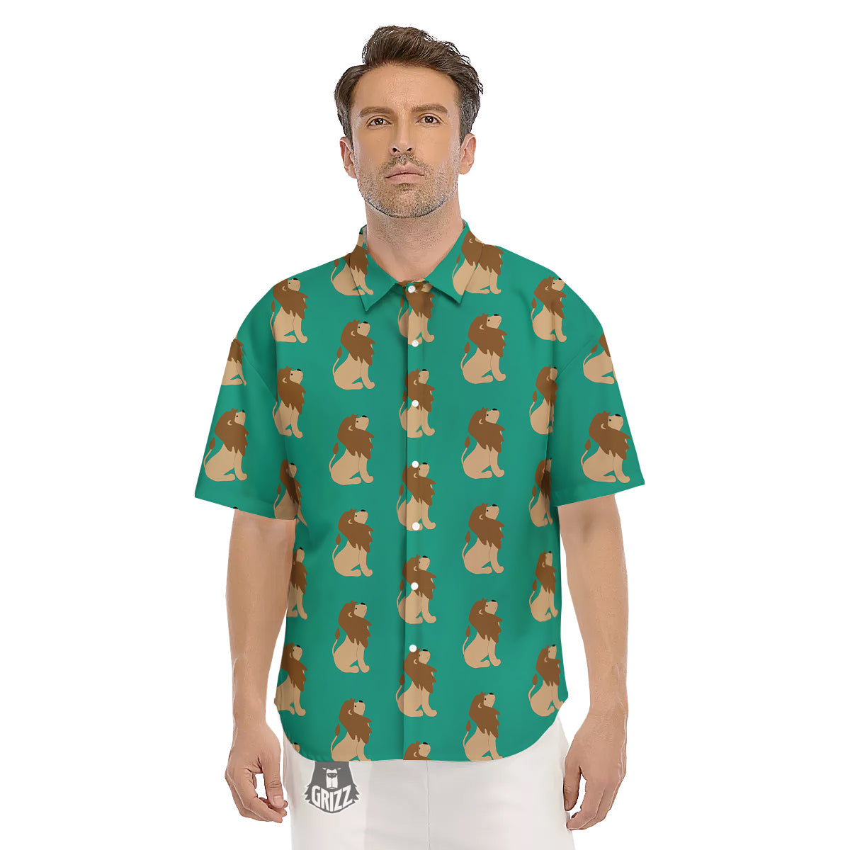 Baby Lion Print Pattern Men's Short Sleeve Shirts-grizzshop