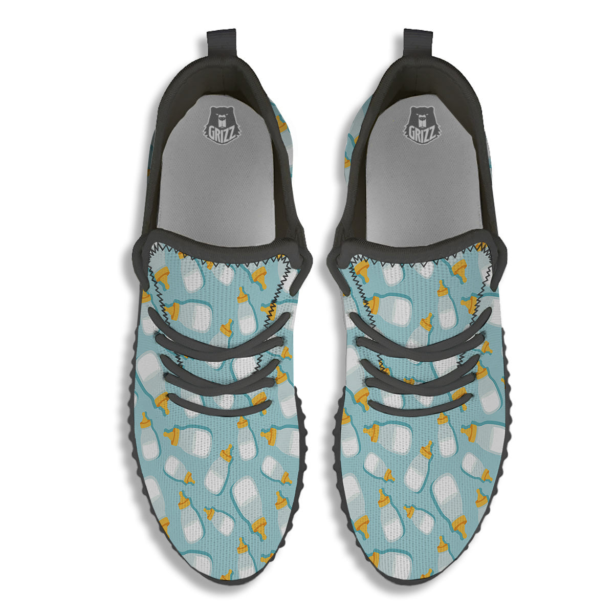 Baby Mike And Bottles Print Pattern Black Walking Shoes-grizzshop