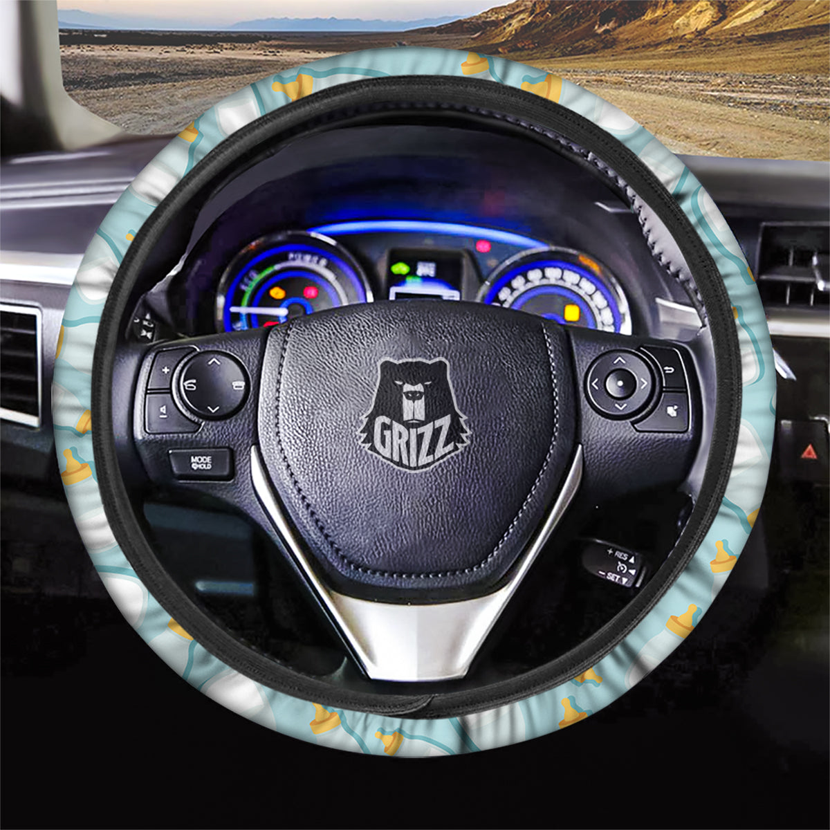Baby Mike And Bottles Print Pattern Car Steering Wheel Cover-grizzshop