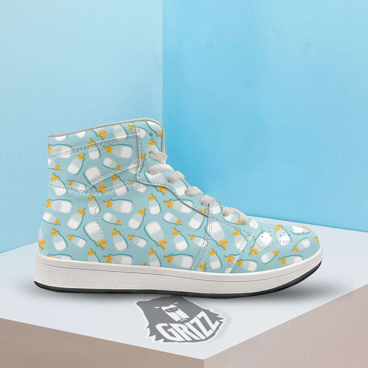 Baby Mike And Bottles Print Pattern High Top Sneakers-grizzshop
