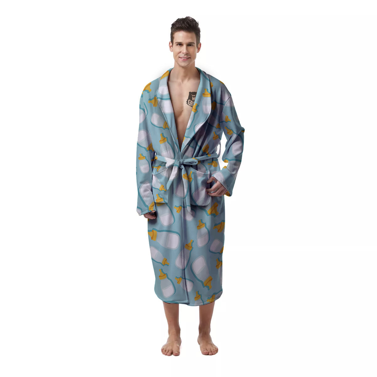 Baby Mike And Bottles Print Pattern Men's Robe-grizzshop