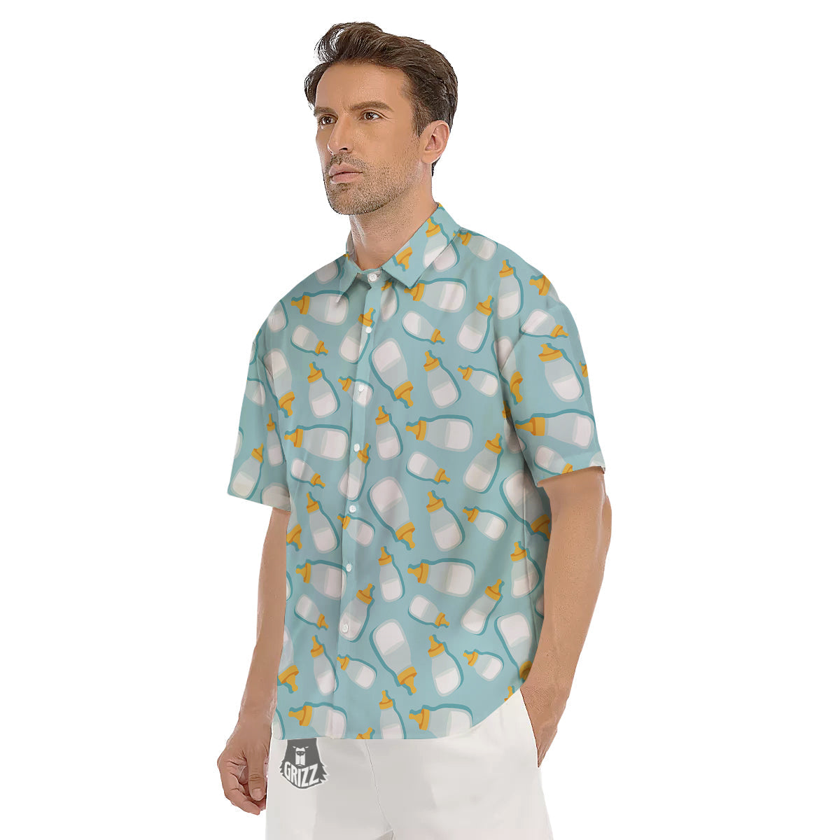 Baby Mike And Bottles Print Pattern Men's Short Sleeve Shirts-grizzshop