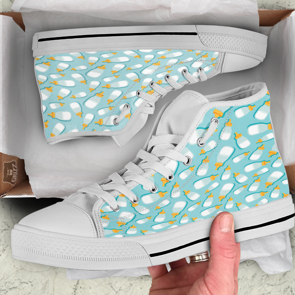 Baby Mike And Bottles Print Pattern White High Top Shoes-grizzshop