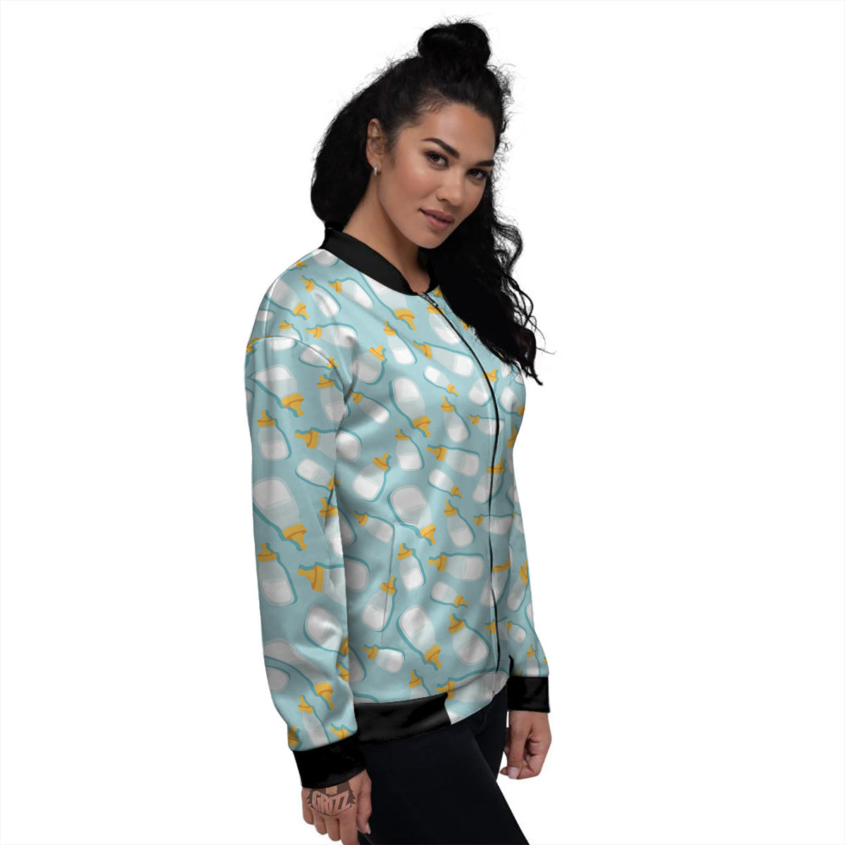 Baby Mike And Bottles Print Pattern Women's Bomber Jacket-grizzshop