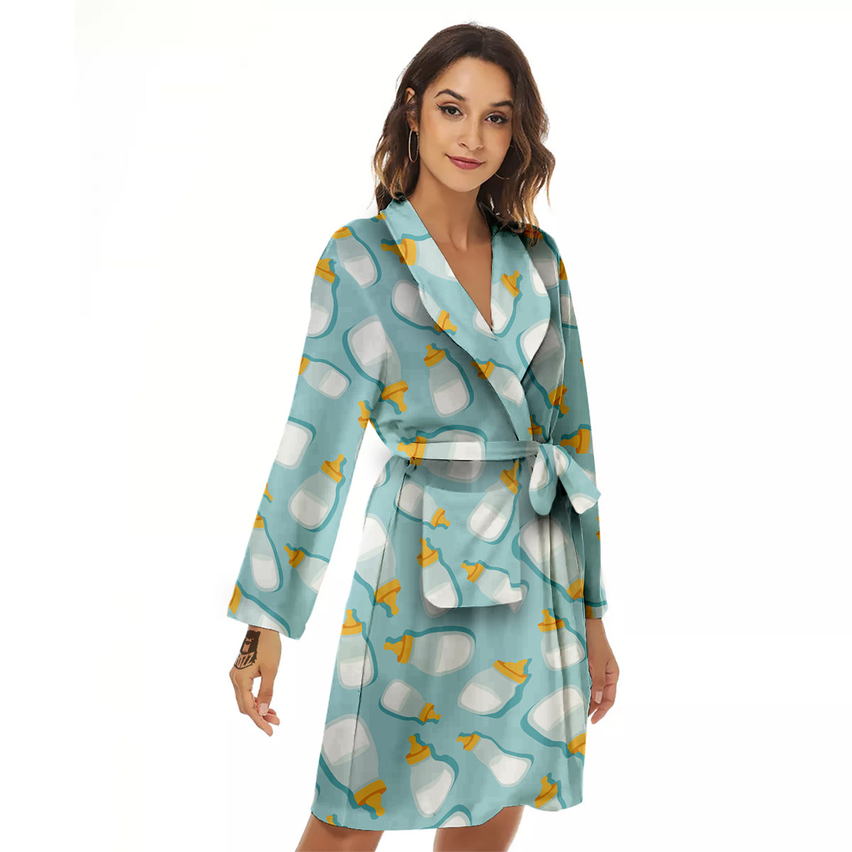 Baby Mike And Bottles Print Pattern Women's Robe-grizzshop